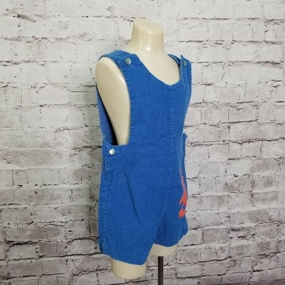 Vintage Grace 60s Toddlers 4T Blue Corduroy‎ Overalls Shortalls 123 Patch - Picture 3 of 9